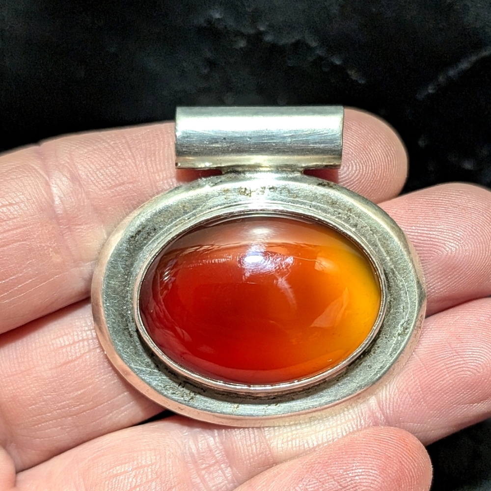 Vintage Estate Carnelian and Solid 925 Sterling Silver Pendant